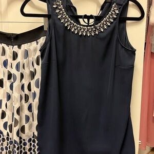 Navy Sleeveless Top and skirt with Embellished Neckline